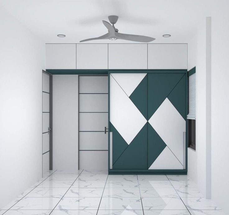 3D Design Concept of Teal Geometric Sliding Wardrobe with Lofts