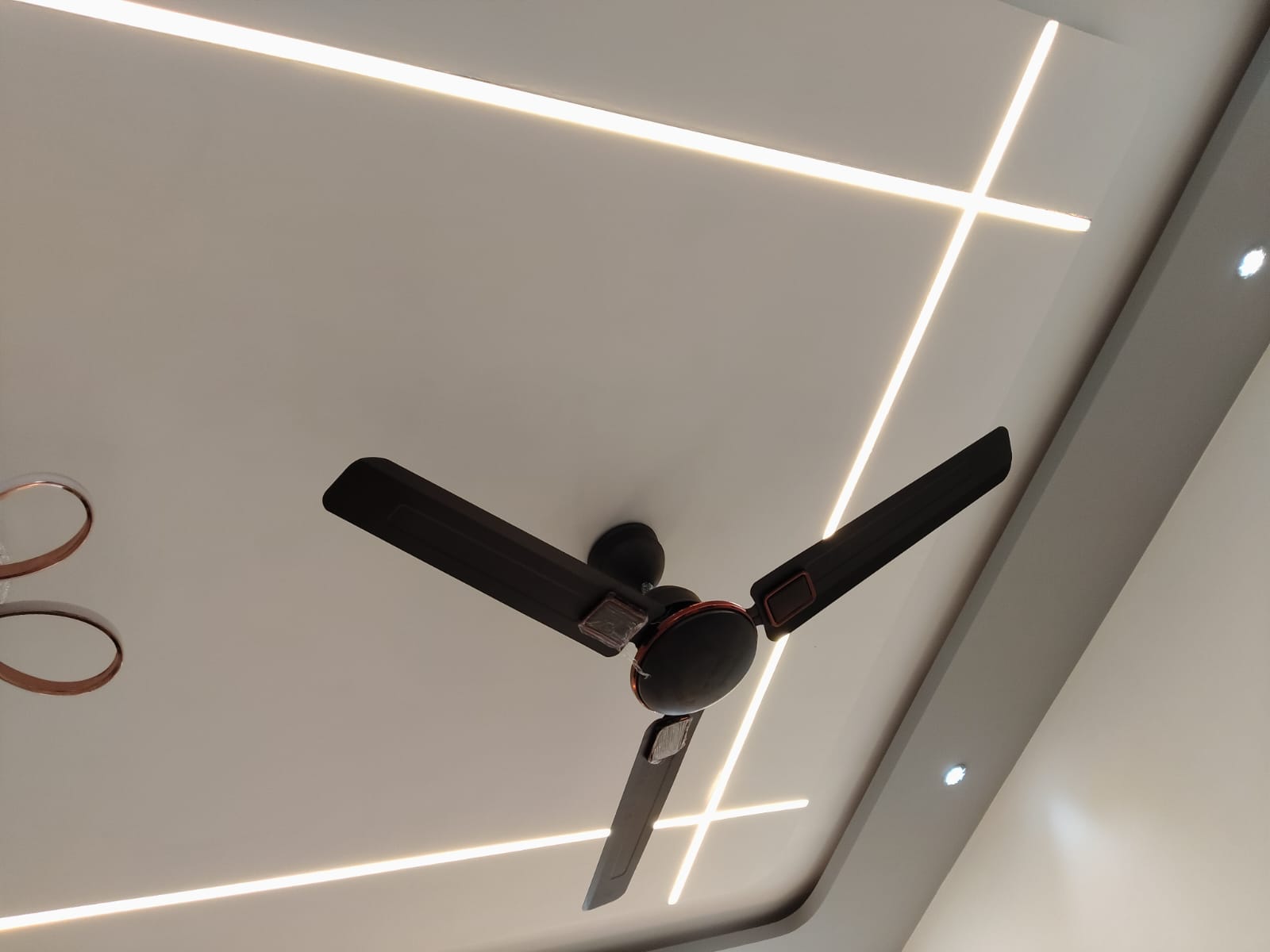 Minimalist Geometric LED Profile False Ceiling with Downlights