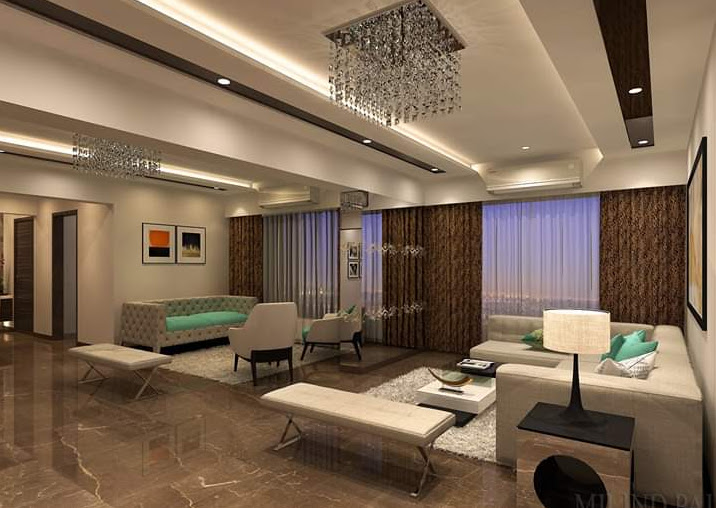 Grand 4BHK Living Hall with Imported Marble & Crystal Chandeliers