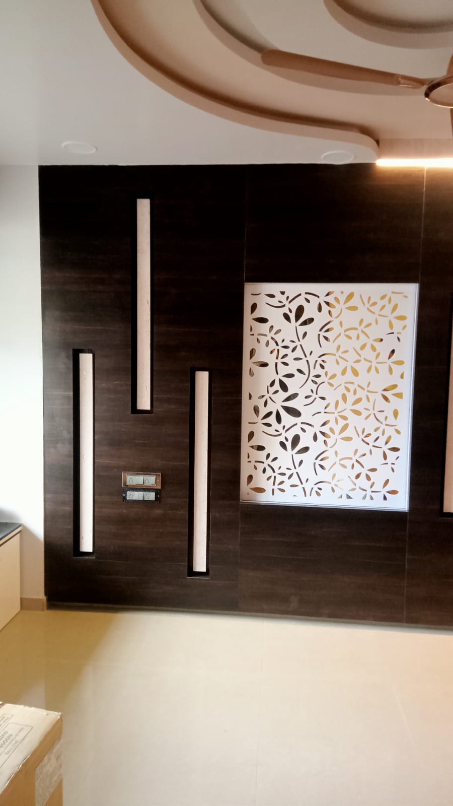 Smoked Oak Wall Panelling with Backlit Floral CNC Laser Cut Jaali