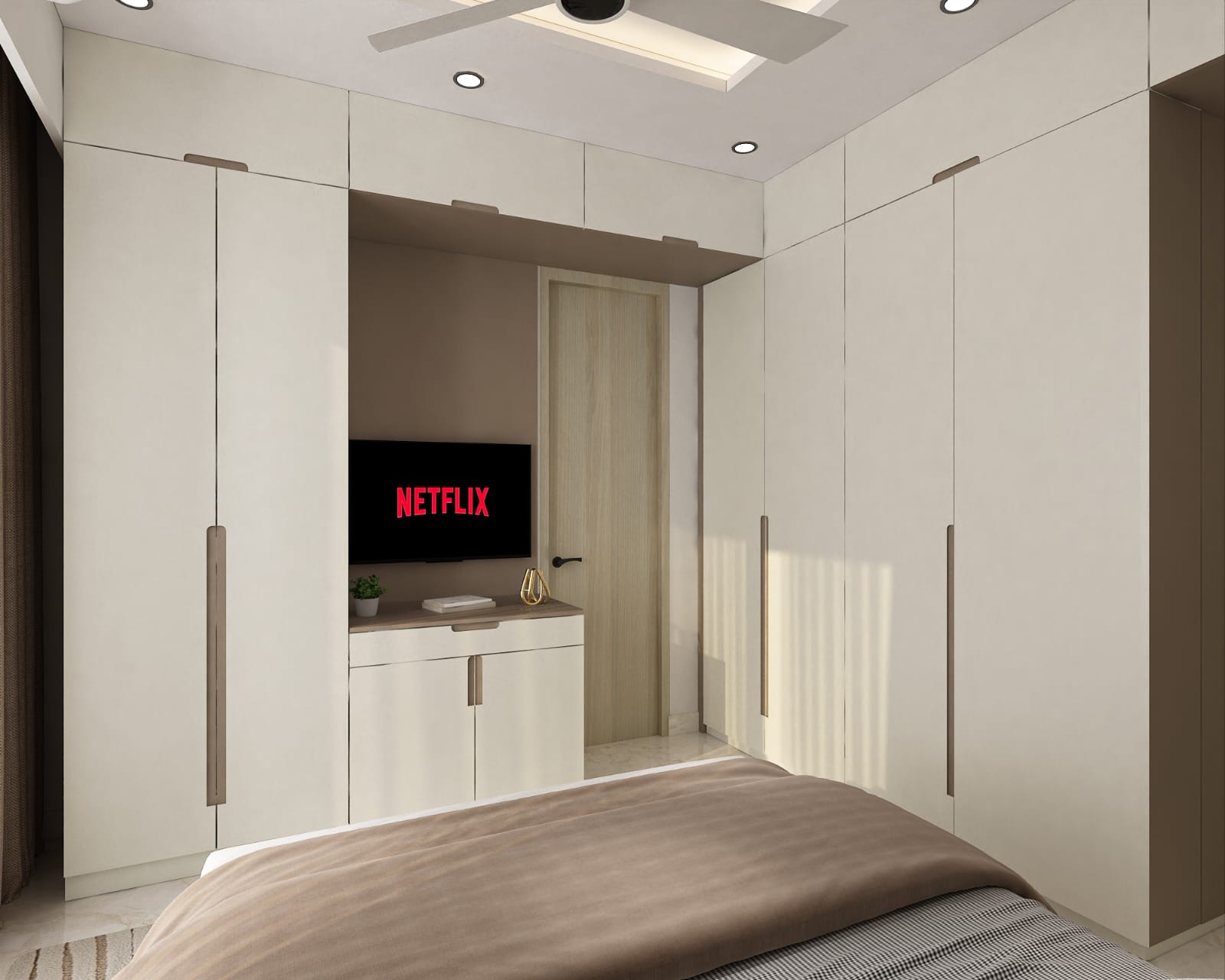 Luxury Walk-In Closet with Overhead Spotlights & Organizers