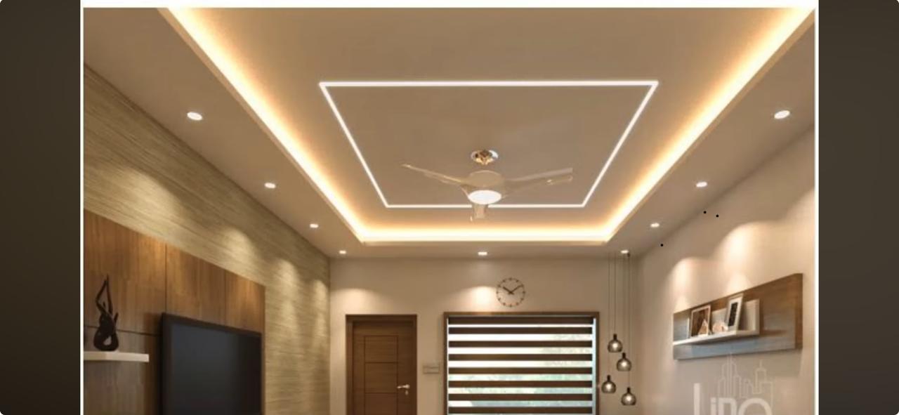 Layered Tray False Ceiling with Inset Geometric LED Profiles