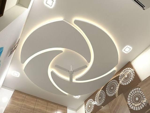 Sculptural Pinwheel Gypsum False Ceiling with Warm Perimeter LEDs