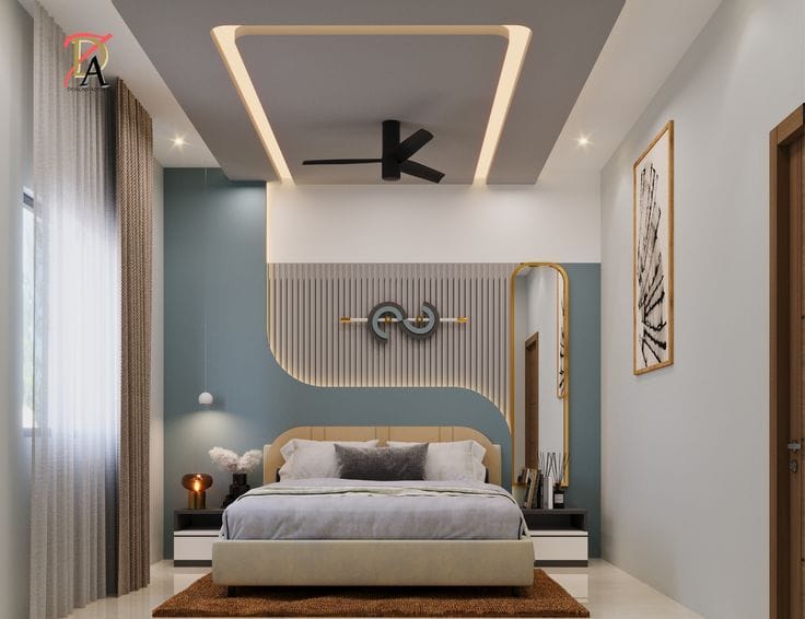 Modern 2-Door Tinted Mirror Sliding Wardrobe with Loft Cabinets