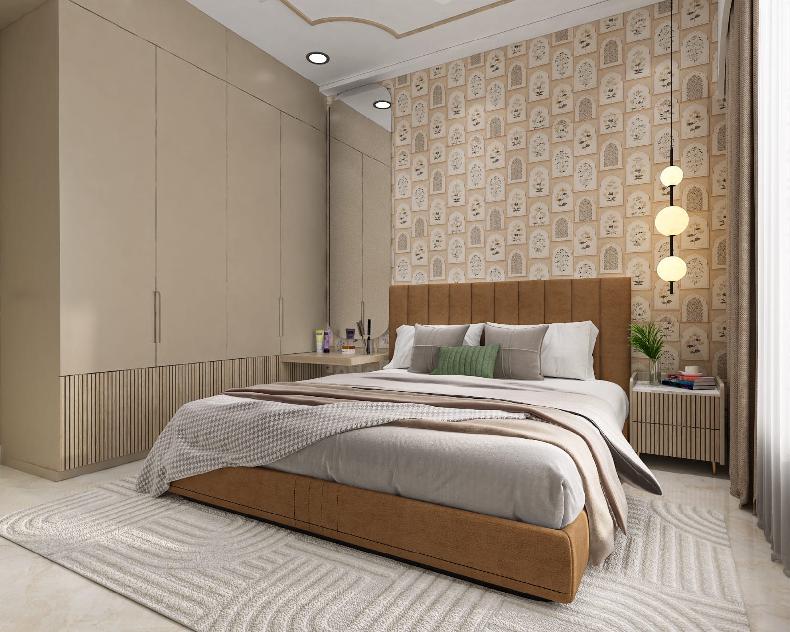 Royal Indian Contemporary Suite with Jharokha Wallpaper & Wardrobe