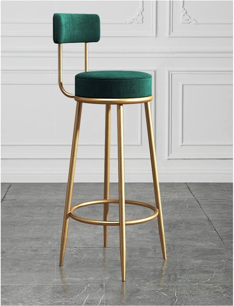 Emerald Green Velvet & Brushed Gold Breakfast Counter High Stool
