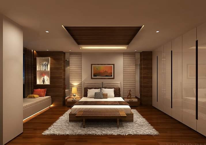 False Ceiling with Cross-Grid LED Profile Lights in Living Room
