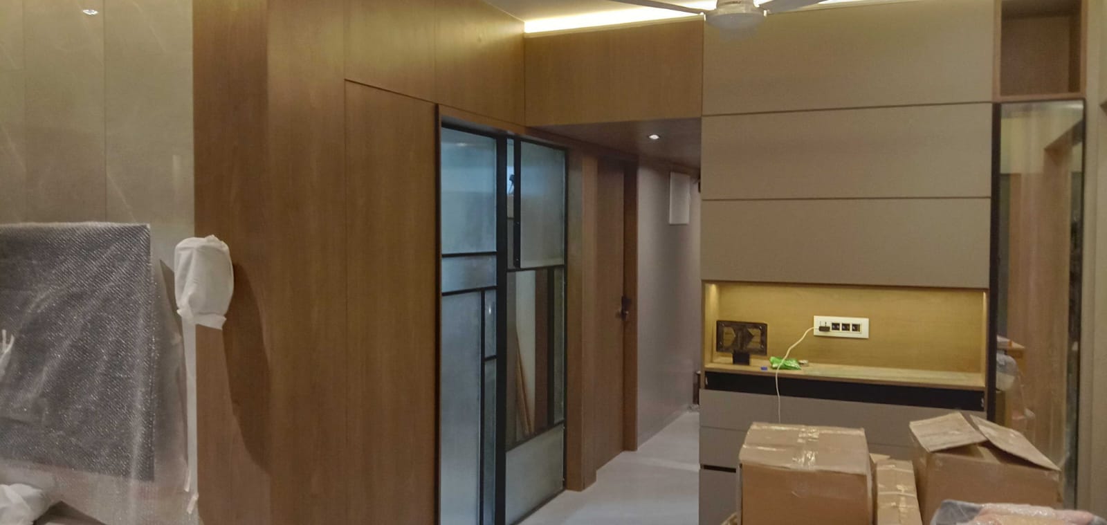 Contemporary 3-Door Sliding Wardrobe with Textured Laminate Panels
